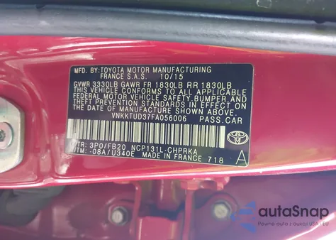 2015 Toyota Yaris Le from USA, damaged, VIN VNKKTUD37FA056006